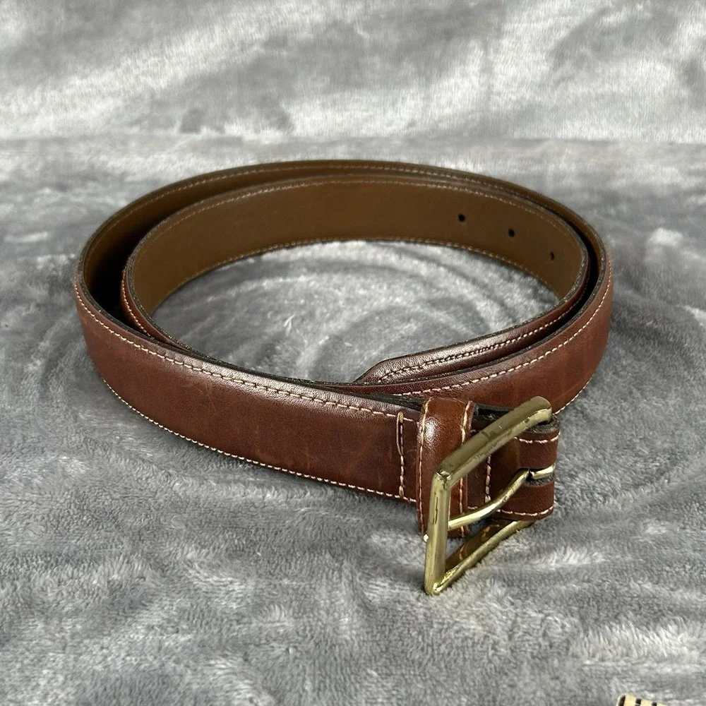 Vintage‎ Genuine Leather Belt Mens 38 Brown Classic Made In USA Preppy Heritage
